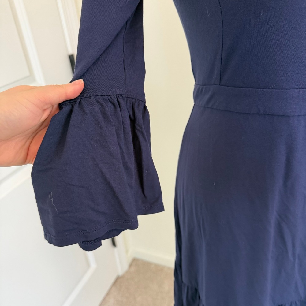 Lilly Pulitzer Navy Blue Ruffle Wrap Dress XS 3/4 Bell Sleeve V-Neck Jersey - Picture 5 of 12